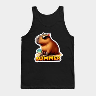 Cute summer capybara on the beach Tank Top